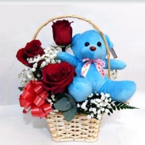 Canasta de 3 rosas y peluche